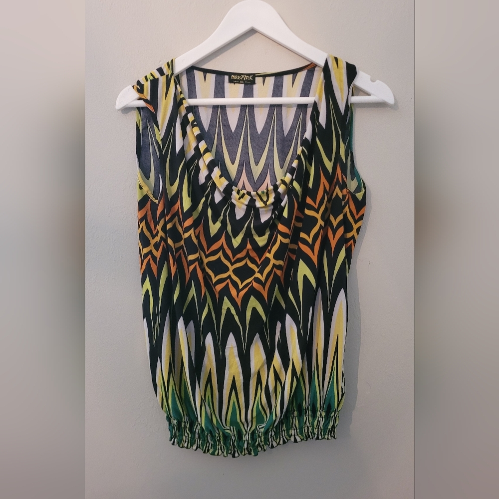XL tropical vibes swoop tank - beach  lightweight summer top